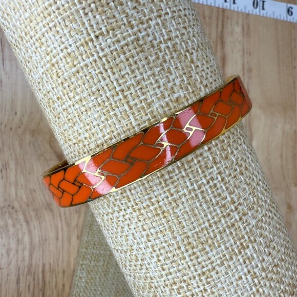 J. Crew Orange Enamel & Gold-Tone Bangle Bracelet With Woven Pattern - Picture 8 of 8